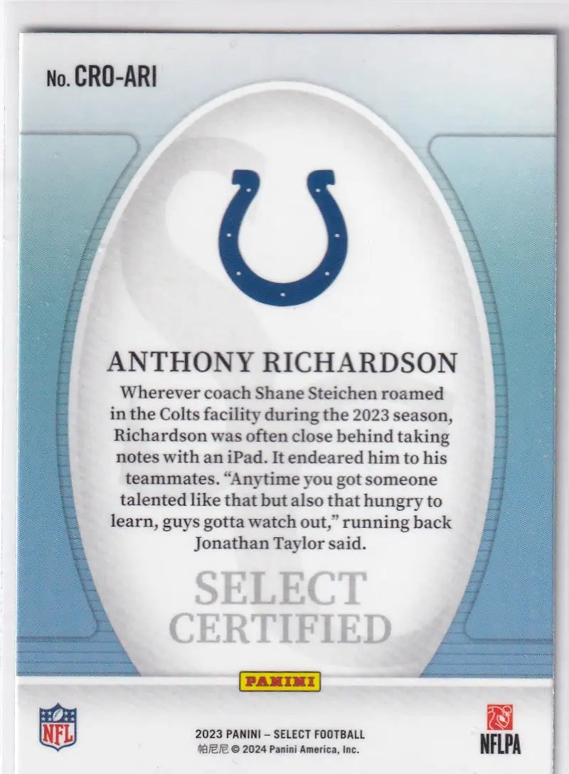 2023 SELECT #CRO-ARI ANTHONY RICHARDSON SELECT CERTIFIED- INDIANPOLIS COLTS