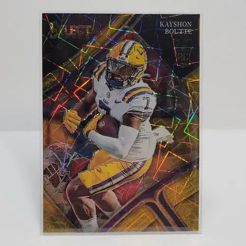 Collectible Kayshon Boutte football trading card from 2023 Select Draft Picks Gold Lazer series