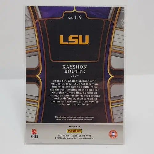 Collectible Kayshon Boutte LSU football trading card from 2023 Select Draft Picks Gold Lazer