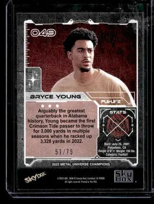 2023 SkyBox Metal Universe Champions #049 Bryce Young Pink FX #/75 RC Panthers - Football Card Single