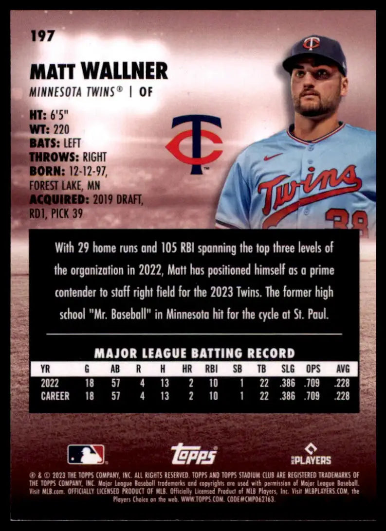 2023 Stadium Club Matt Wallner RC 197 Minnesota Twins NM - Baseball Card Single