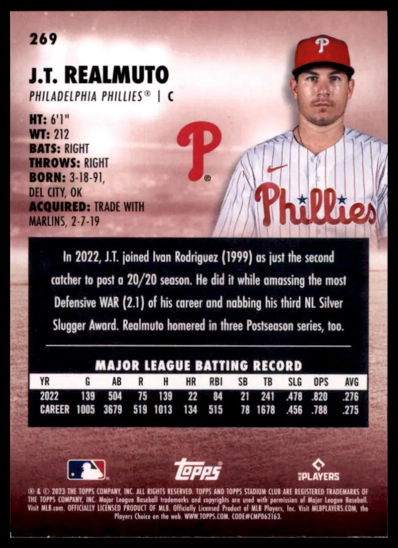2023 Stadium Club - Red Foil J.T. Realmuto 269 Philadelphia Phillies NM - Baseball Card Single