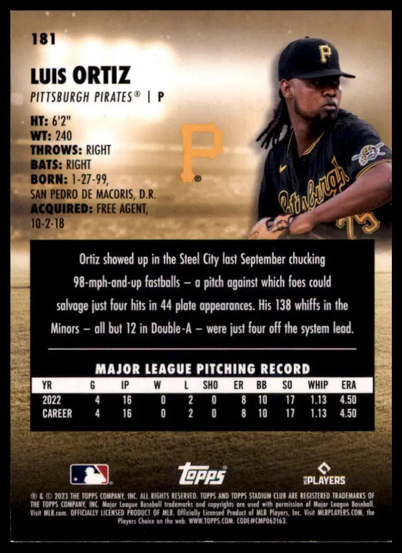 2023 Stadium Club - Red Foil Luis Ortiz 181 Pittsburgh Pirates NM - Baseball Card Single