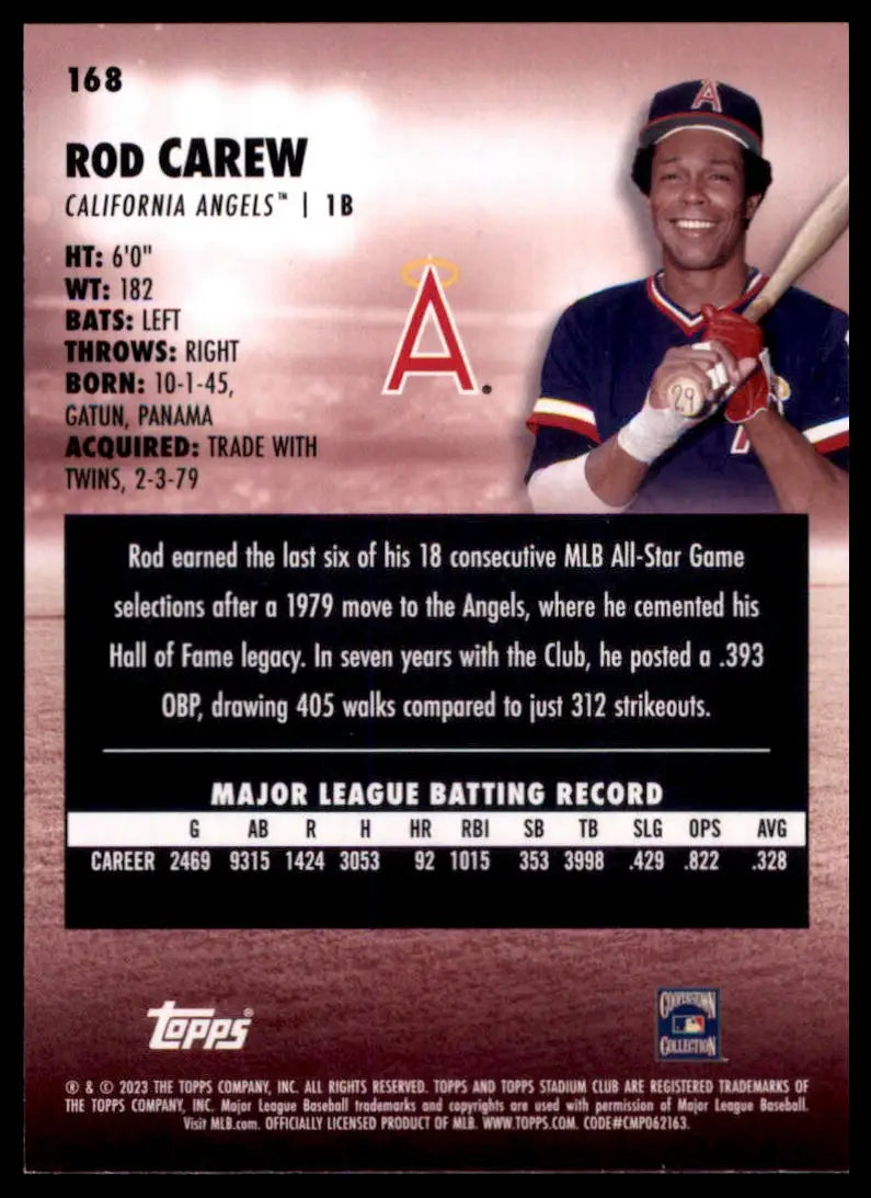 2023 Stadium Club - Red Foil Rod Carew 168 California Angels NM - Baseball Card Single