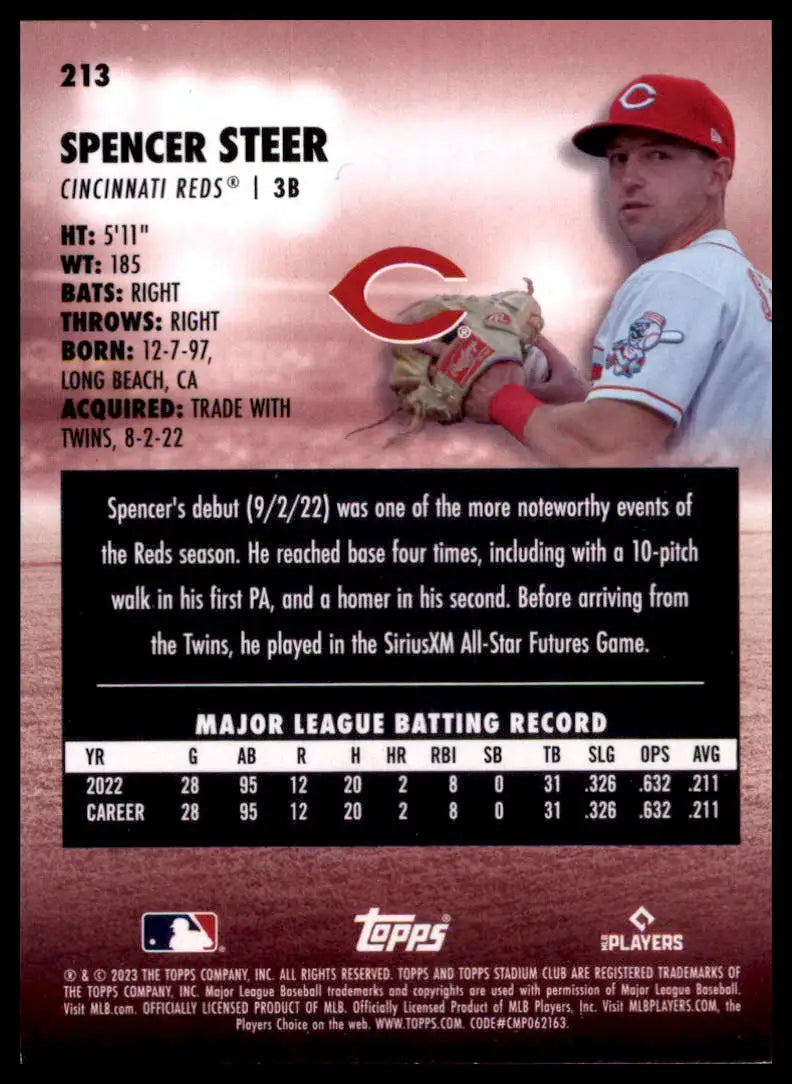 2023 Stadium Club - Red Foil Spencer Steer 213 Cincinnati Reds NM - Baseball Card Single