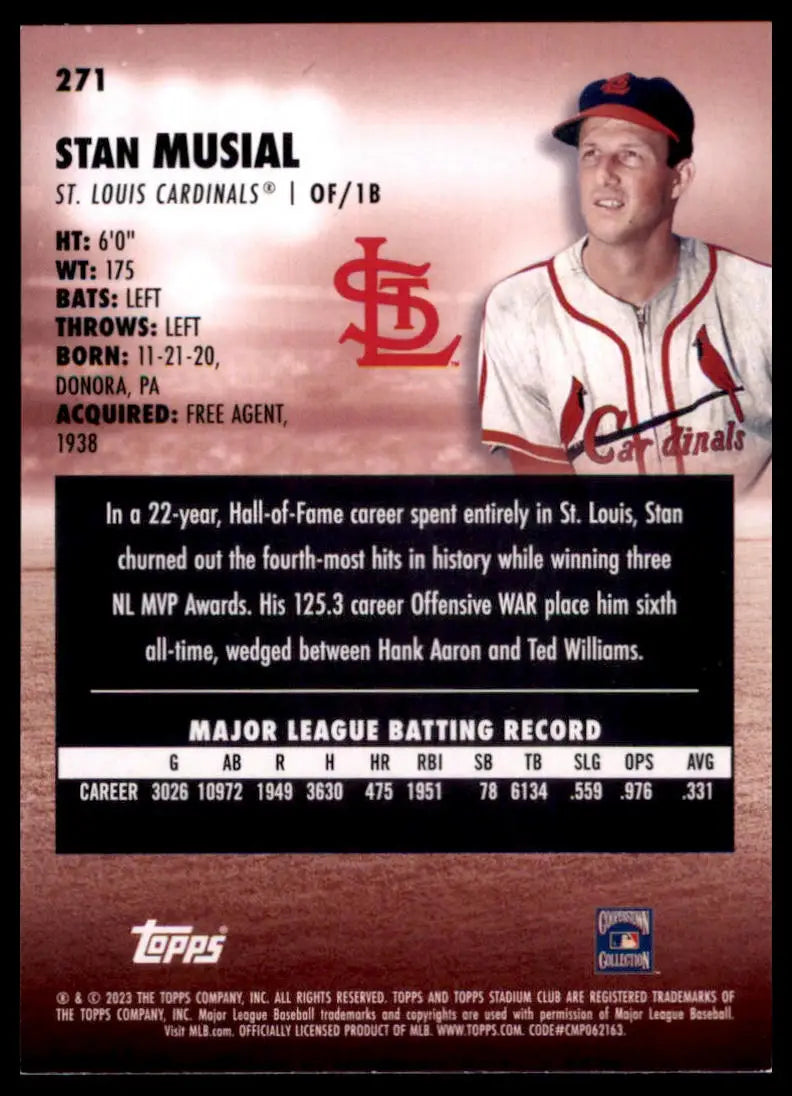 2023 Stadium Club - Red Foil Stan Musial 271 St. Louis Cardinals Baseball NM - Baseball Card Single