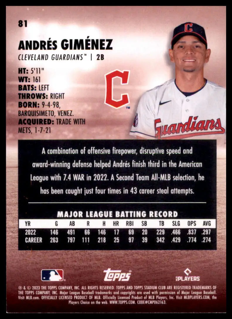 2023 Stadium Club - Sepia Andrés Giménez 81 Cleveland Guardians NM - Baseball Card Single
