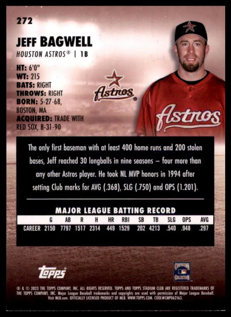 2023 Stadium Club - Sepia Jeff Bagwell 272 Houston Astros Baseball NM - Baseball Card Single