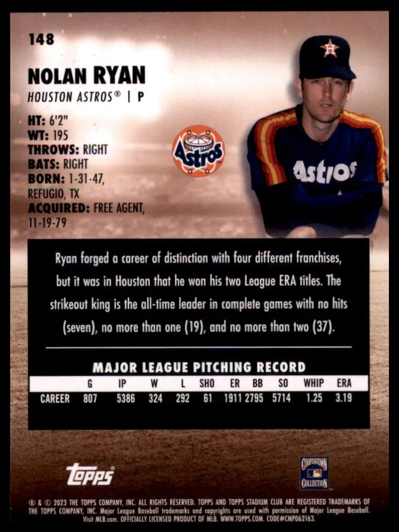 2023 Stadium Club - Sepia Nolan Ryan 148 Houston Astros NM - Baseball Card Single
