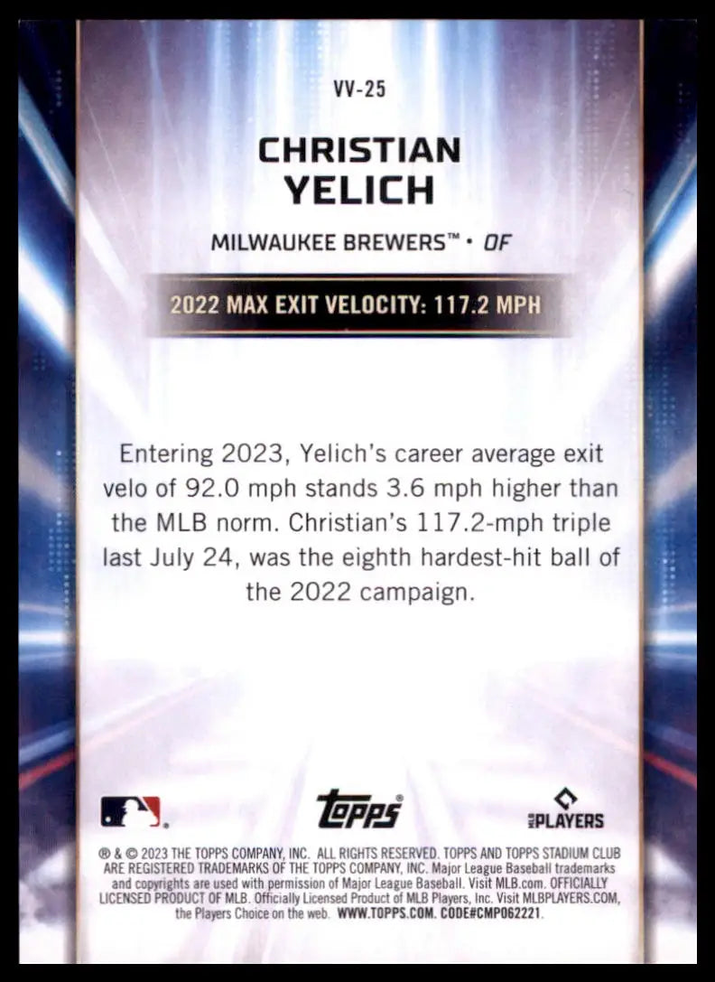 2023 Stadium Club - Virtuosos of Velocity Christian Yelich VV-25 Brewers NM - Baseball Card Single