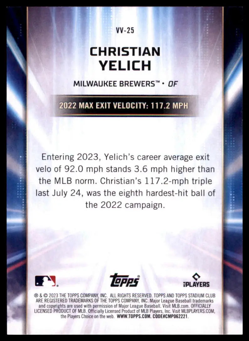 2023 Stadium Club - Virtuosos of Velocity Christian Yelich VV-25 Brewers NM - Baseball Card Single
