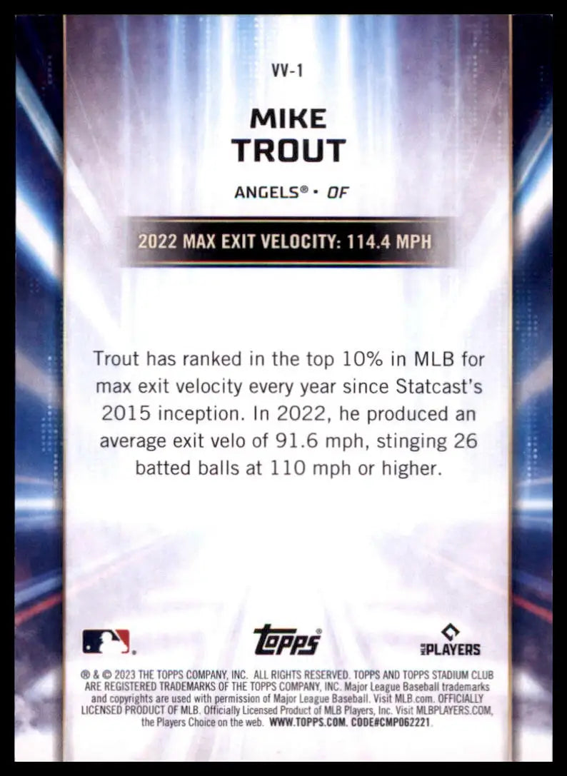 2023 Stadium Club - Virtuosos of Velocity Mike Trout VV-1 Los Angeles Angels NM - Baseball Card Single
