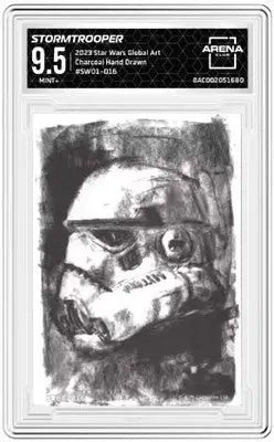 Star Wars Global art of a graded 9.5 Mint+ charcoal hand-drawn Stormtrooper artwork