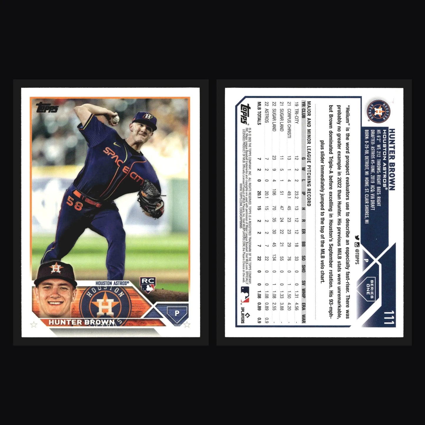 2023 Topps #111 Hunter Brown Houston Astros RC - Baseball Card Single