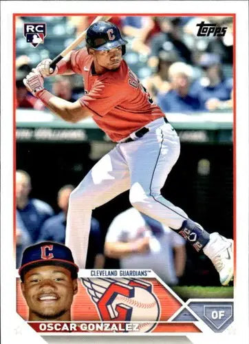 Original gloss baseball card featuring Oscar Gonzalez NM-MT rookie from 2023 Topps
