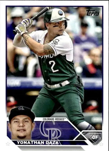 2023 Topps Yonathan Daza baseball card featuring Rockies player with original gloss