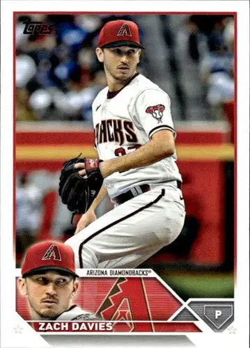 Original gloss baseball card of zach davies in white Arizona Diamondbacks uniform