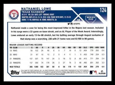 2023 Topps #124 Nathaniel Lowe - Baseball Card Single