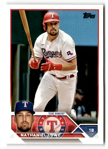 Nathaniel Lowe baseball card with original gloss from 2023 Topps Rangers collection