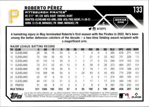 2023 Topps #133 Roberto Perez NM-MT Pirates ID:50431 - Baseball Card Single