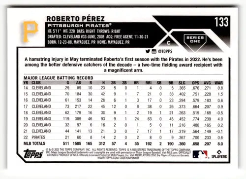 2023 Topps #133 Roberto Perez NM Near Mint Pirates ID:49793 - Baseball Card Single