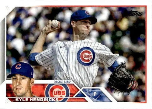 Kyle Hendricks baseball card with original gloss from 2023 Topps Cubs series