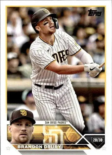 Original gloss Brandon Drury baseball card from 2023 Topps #14 Padres featuring Simply Sandoval