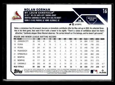 2023 Topps #16 Nolan Gorman - Baseball Card Single
