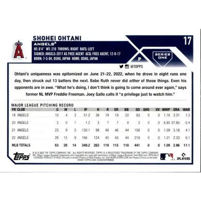 2023 Topps #17 Shohei Ohtani NM-MT Los Angeles Angels Baseball Card