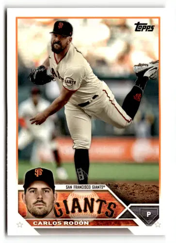 Original gloss Carlos Rodon baseball card from 2023 Topps #179 Giants featuring Simply Sandoval