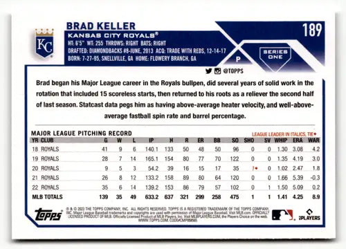 2023 Topps #189 Brad Keller NM Near Mint Royals ID:49826 - Baseball Card Single