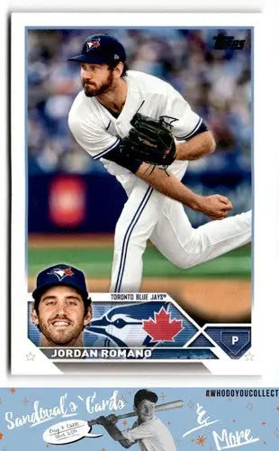2023 Topps Jordan Romano baseball card with original gloss featuring Jordan Romano and Simply Sandoval