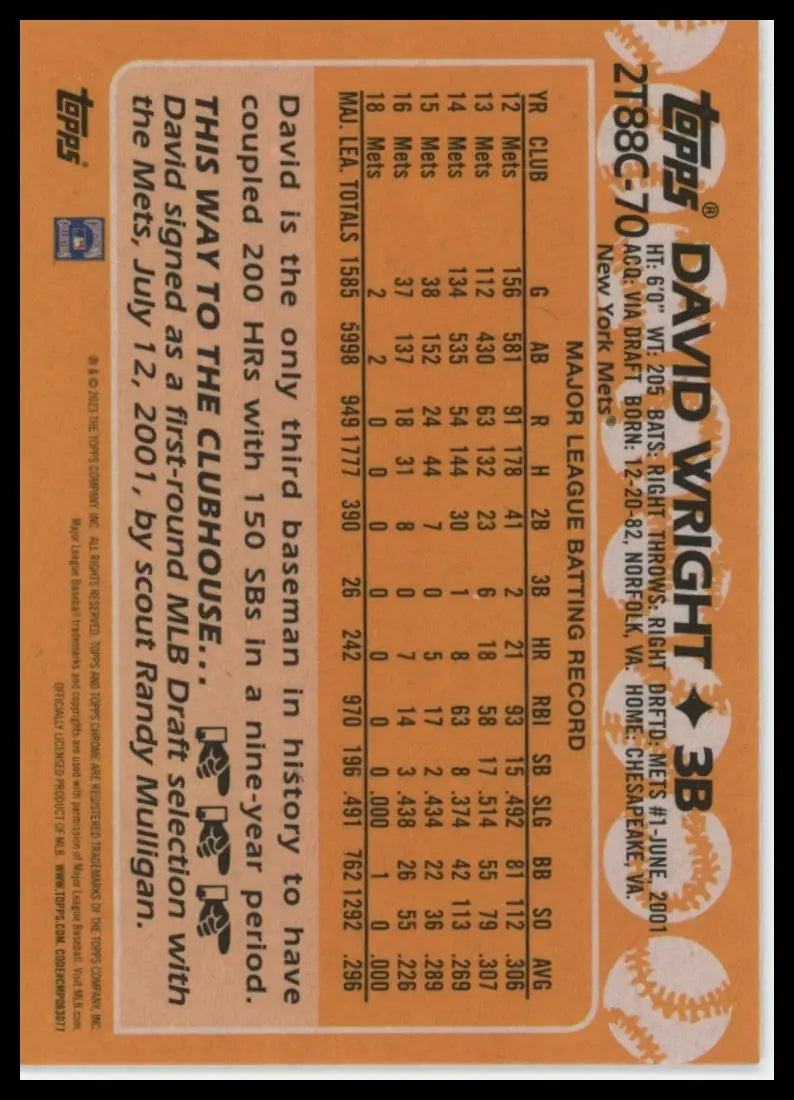 2023 Topps - 1988 35th Anniversary Chrome David Wright 2T88C-70 Mets Baseball NM - Baseball Card Single