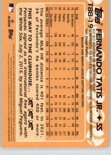 Baseball card back featuring original gloss from 2023 Topps 1988 Fernando Tatis Jr. T88-19