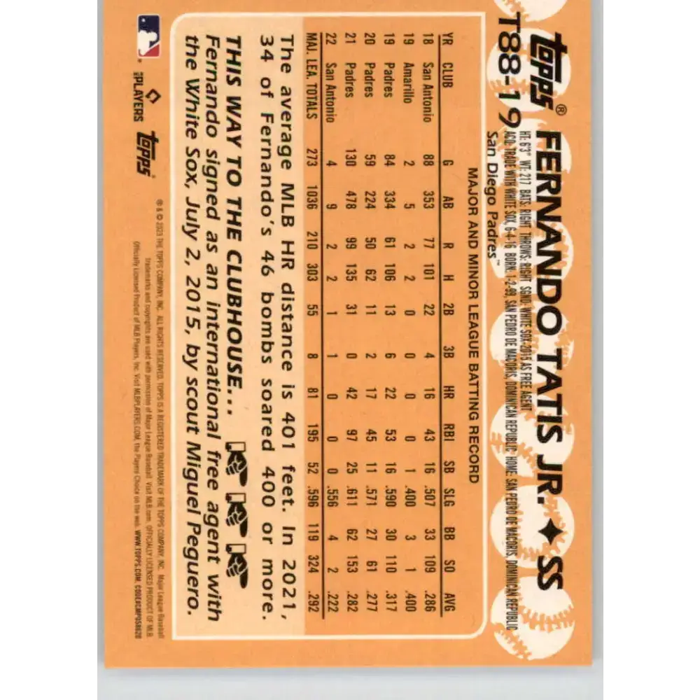 2023 Topps 1988 Baseball #T88-19 Fernando Tatis Jr. NM-MT San Diego Padres Baseball Card - Baseball Card Single