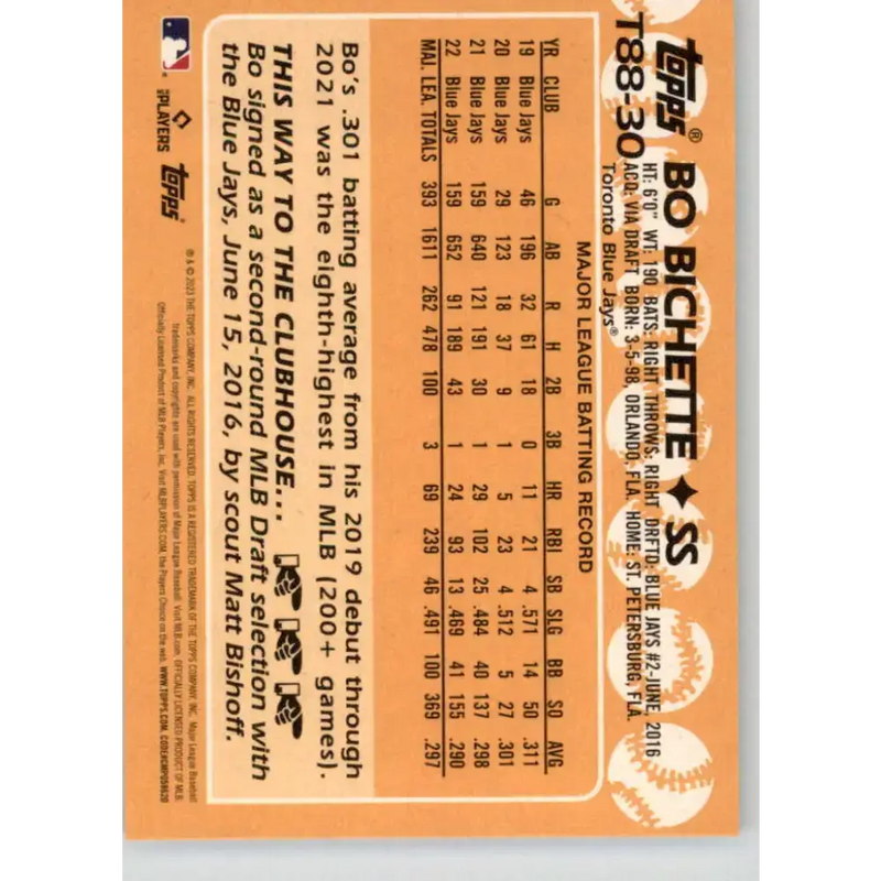 2023 Topps 1988 Baseball #T88-30 Bo Bichette NM-MT Toronto Blue Jays Baseball Card - Baseball Card Single