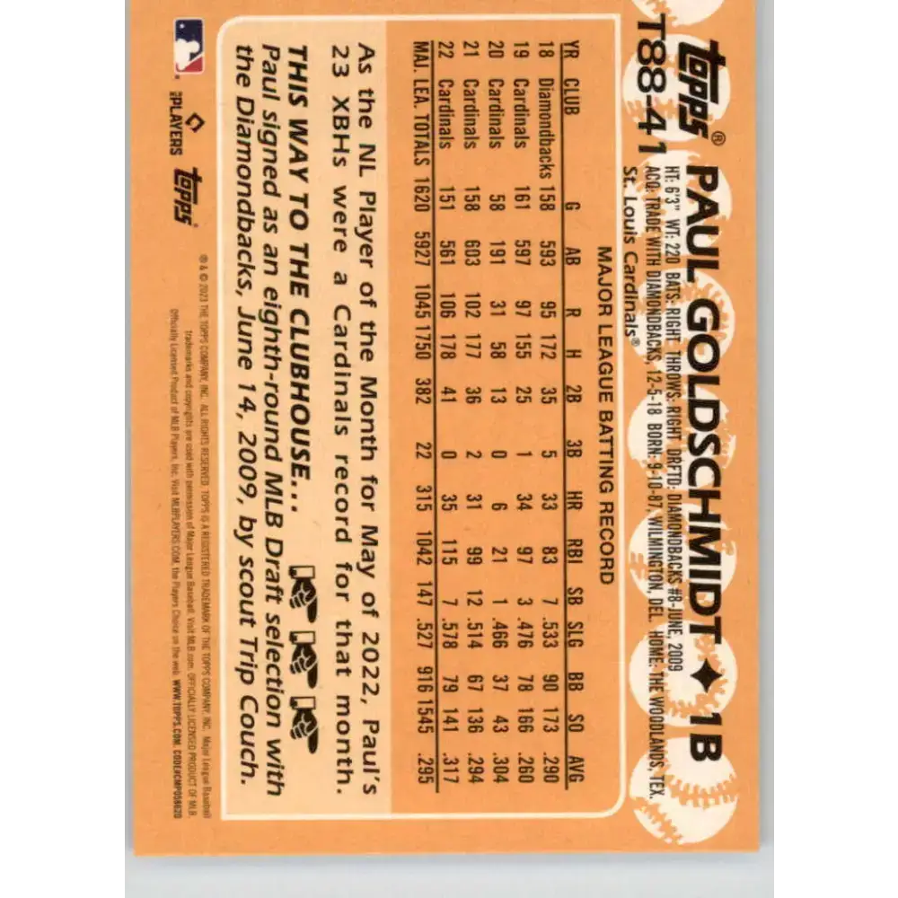 2023 Topps 1988 Baseball #T88-41 Paul Goldschmidt NM-MT St. Louis Cardinals Baseball Card - Baseball Card Single