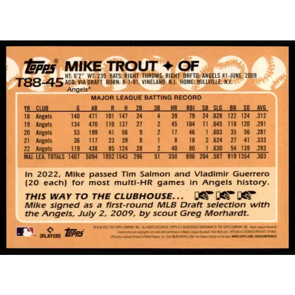 2023 Topps 1988 Baseball #T88-45 Mike Trout NM-MT Los Angeles Angels Baseball Card - Baseball Card Single