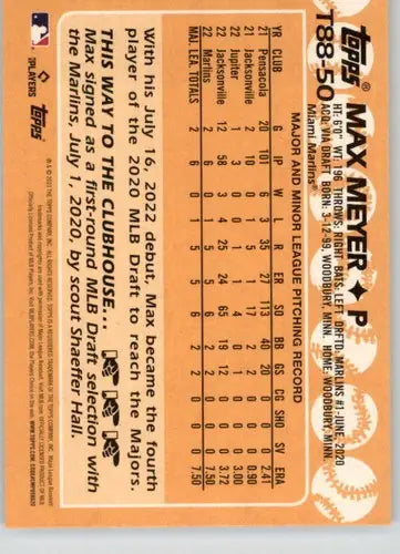 2023 Topps 1988 Baseball T88-50 Max Meyer NM-MT Marlins card with original gloss