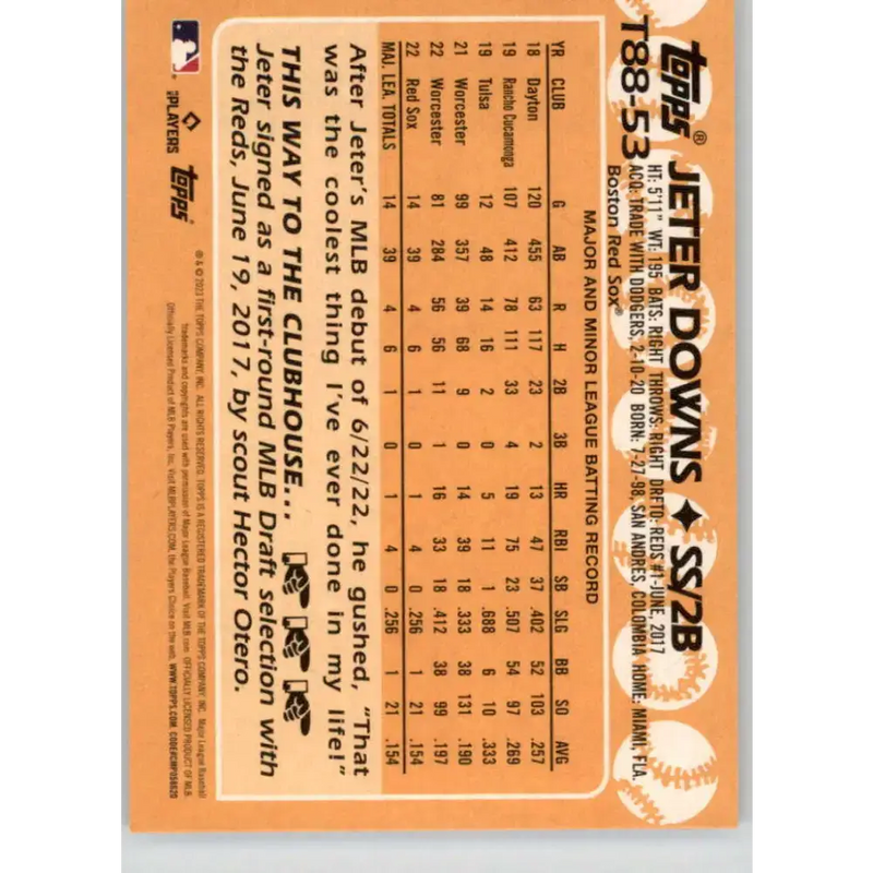 2023 Topps 1988 Baseball #T88-53 Jeter Downs NM-MT Boston Red Sox Baseball Card - Baseball Card Single