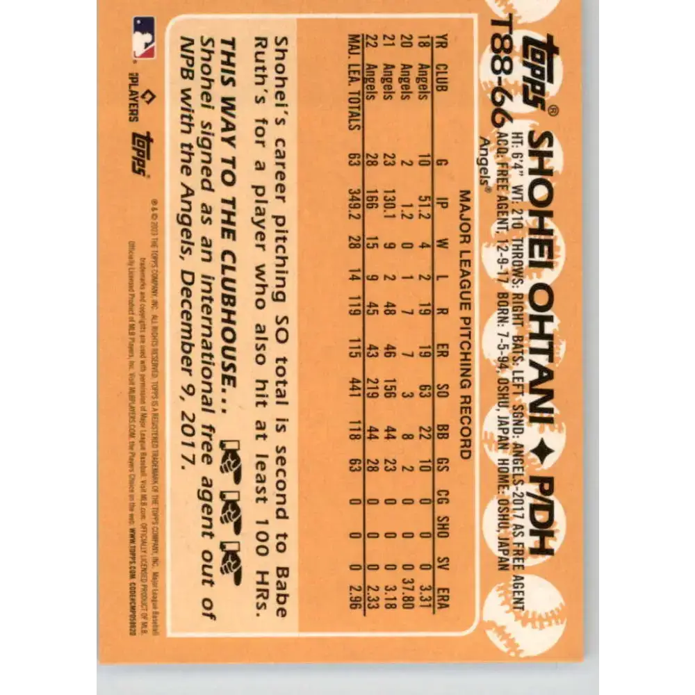 2023 Topps 1988 Baseball #T88-66 Shohei Ohtani NM-MT Los Angeles Angels Baseball Card