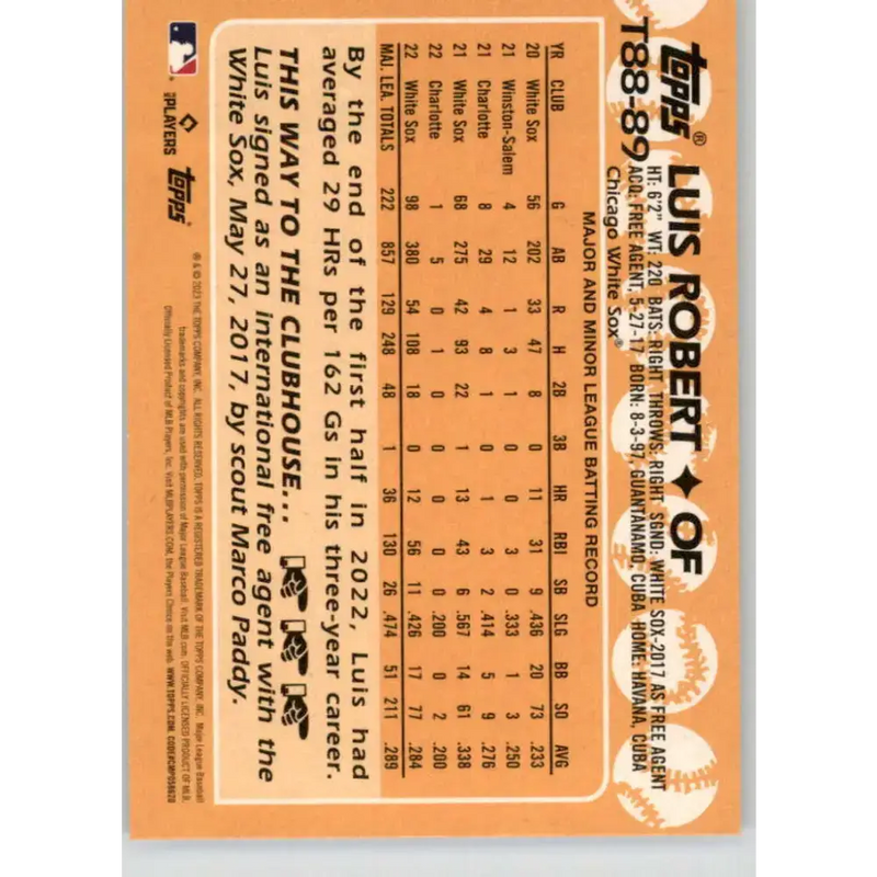 2023 Topps 1988 Baseball #T88-89 Luis Robert NM-MT Chicago White Sox Baseball Card - Baseball Card Single