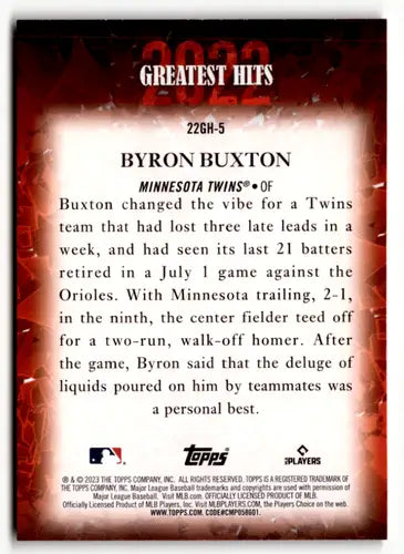 2023 Topps 2022 Greatest Hits #22GH-5 Byron Buxton NM-MT Twins ID:49444 - Baseball Card Single