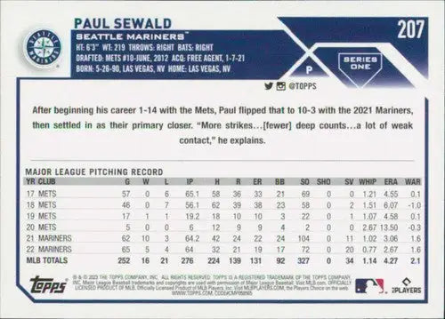 Paul Sewald baseball card with original gloss from 2023 Topps NM-MT Mariners
