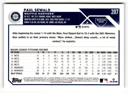 2023 Topps Paul Sewald baseball card with original gloss Mariners near mint condition
