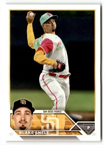 Original gloss Blake Snell baseball card from 2023 Topps #208 featuring Simply Sandoval