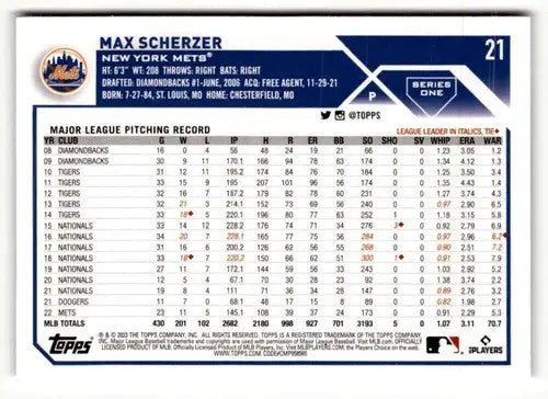 2023 Topps Max Scherzer baseball card with original gloss displayed in product ID 50769