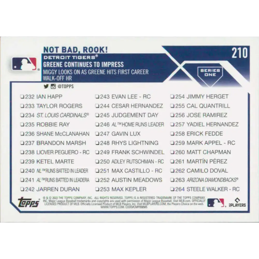 2023 Topps #210 Riley Greene NM-MT Detroit Tigers Baseball Card - Baseball Card Single