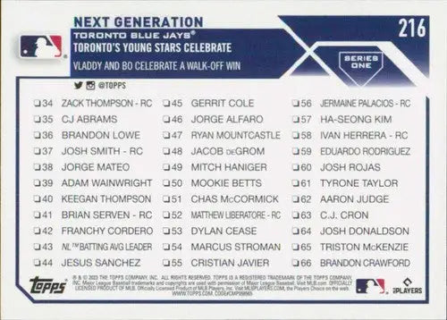 Baseball card back of Vladimir Guerrero from 2023 Topps #216 with original gloss