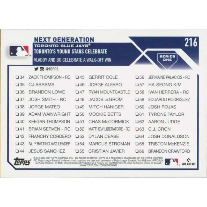 2023 Topps #216 Vladimir Guerrero Jr. NM-MT Toronto Blue Jays Baseball Card - Baseball Card Single